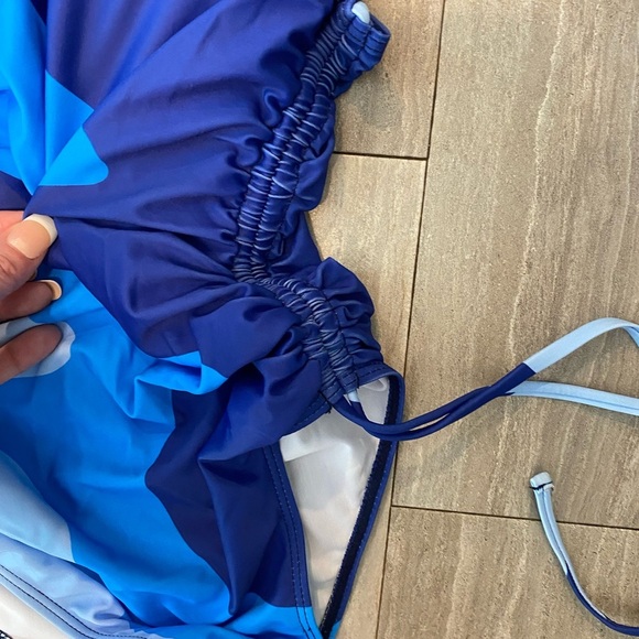 Shein Color Block Size S  Blue one piece swimsuit NWOT Drawstring Side Boho - Picture 3 of 5